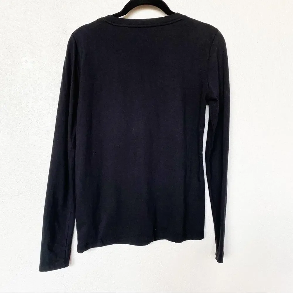 J. Crew Long Sleeve Crewneck Black Pocket Tee Size XXS